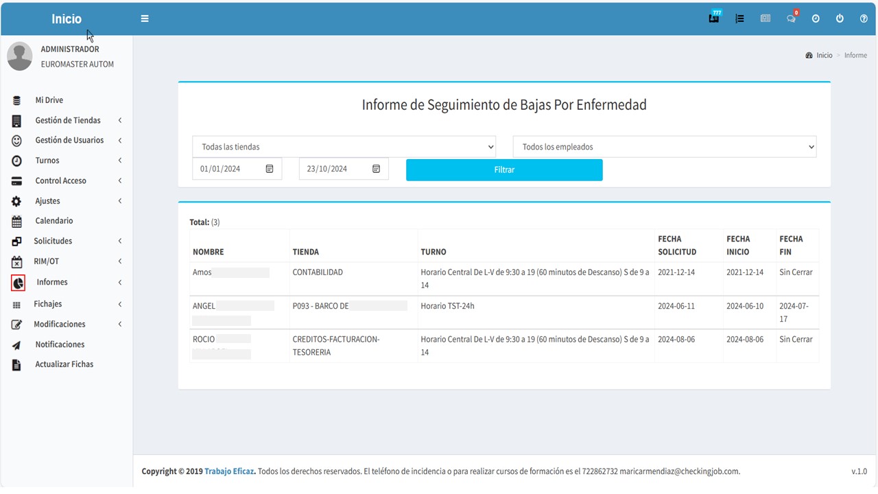 Acceder a historial de bajas