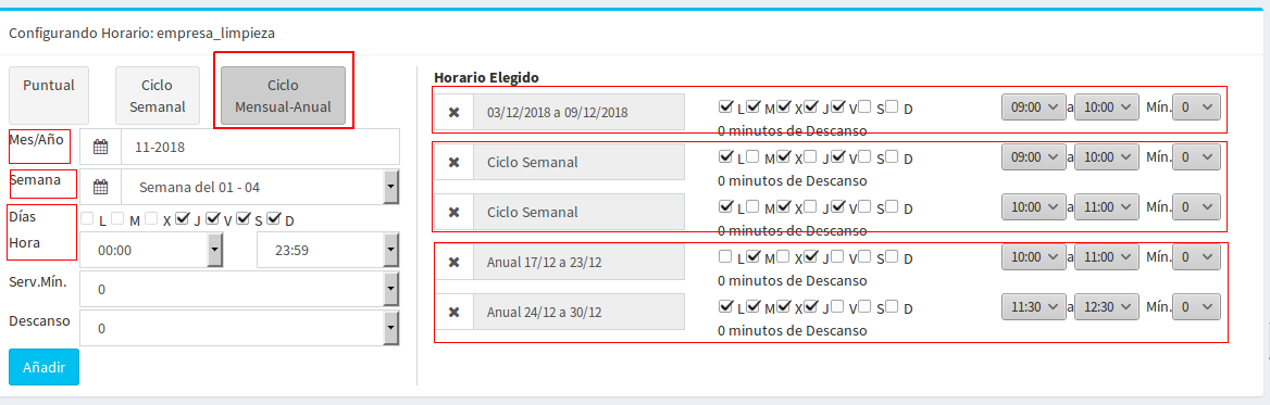 Crear y modificar turno de usuario